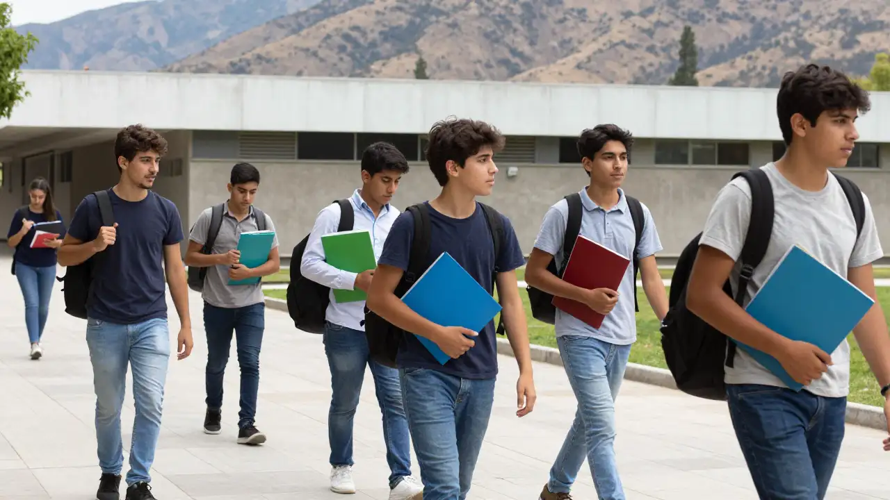 Ilustración generada con IA: Estudiantes caminando por un campus universitario